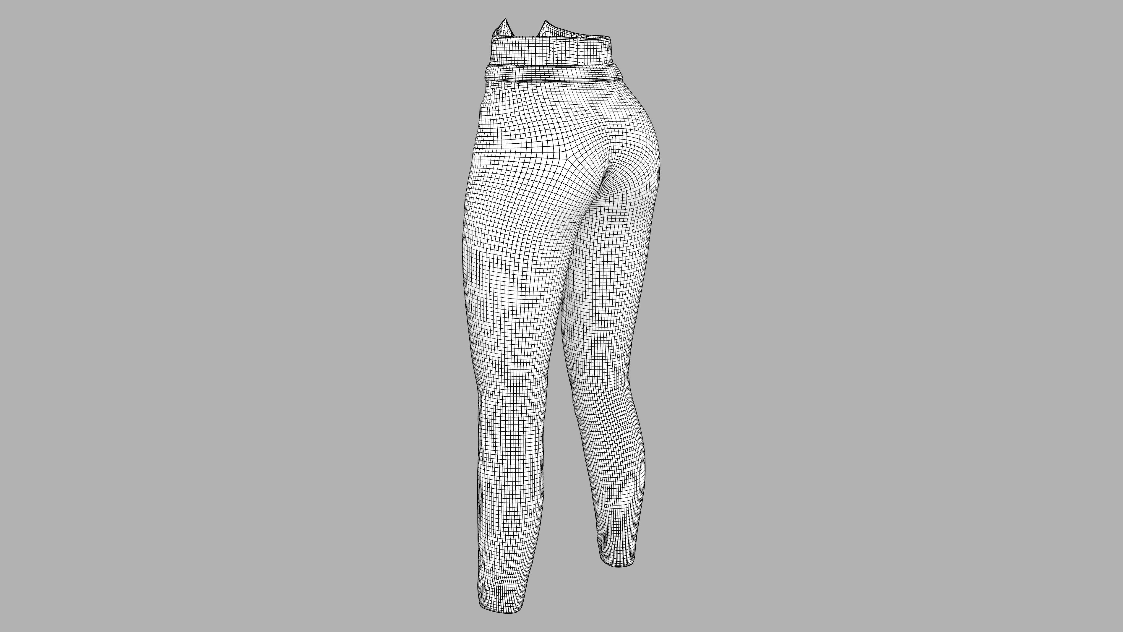 Female White High Waist Pants With Bow Tie Belt Low-poly 3D model_7