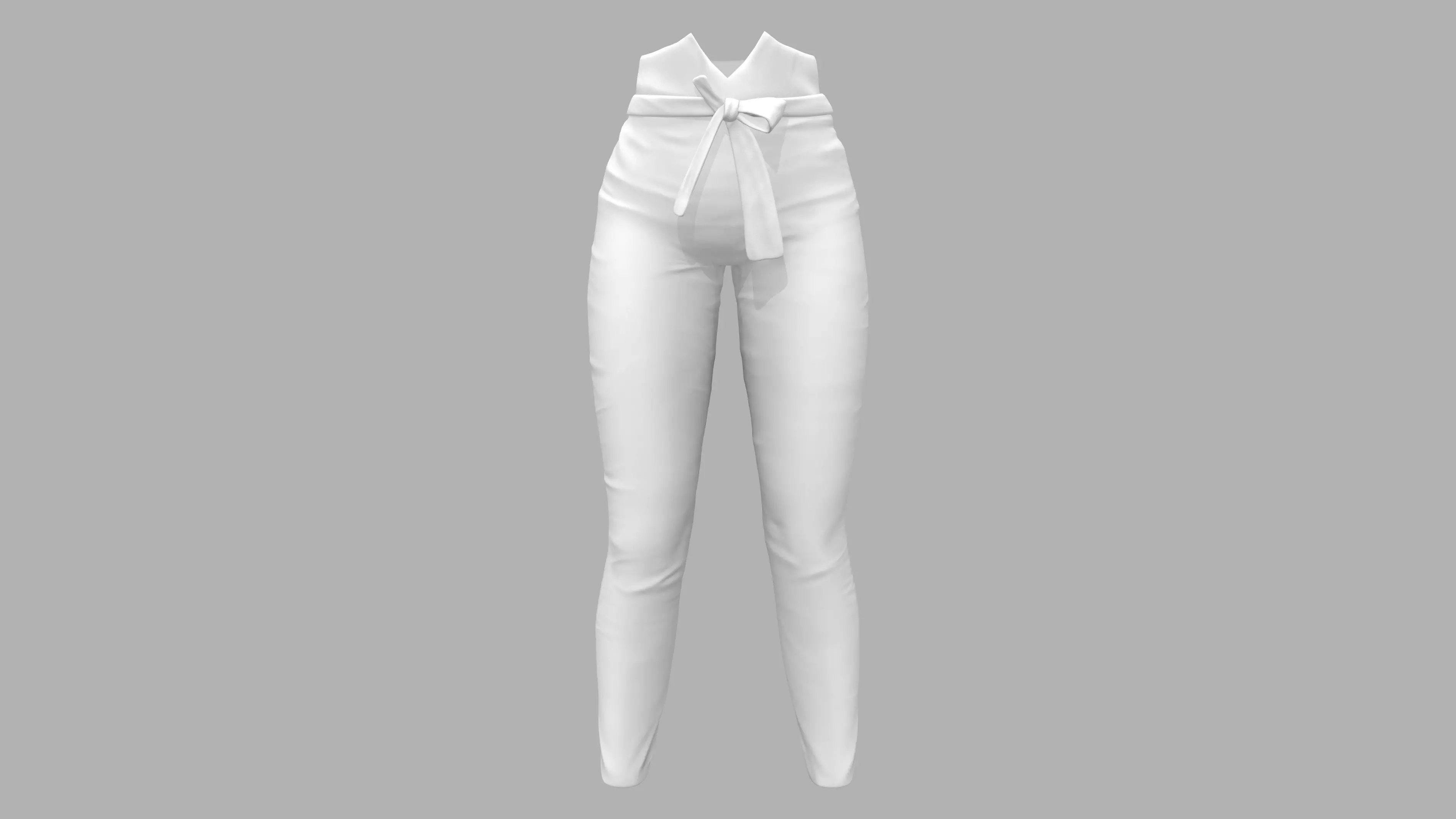 Female White High Waist Pants With Bow Tie Belt Low-poly 3D model_0