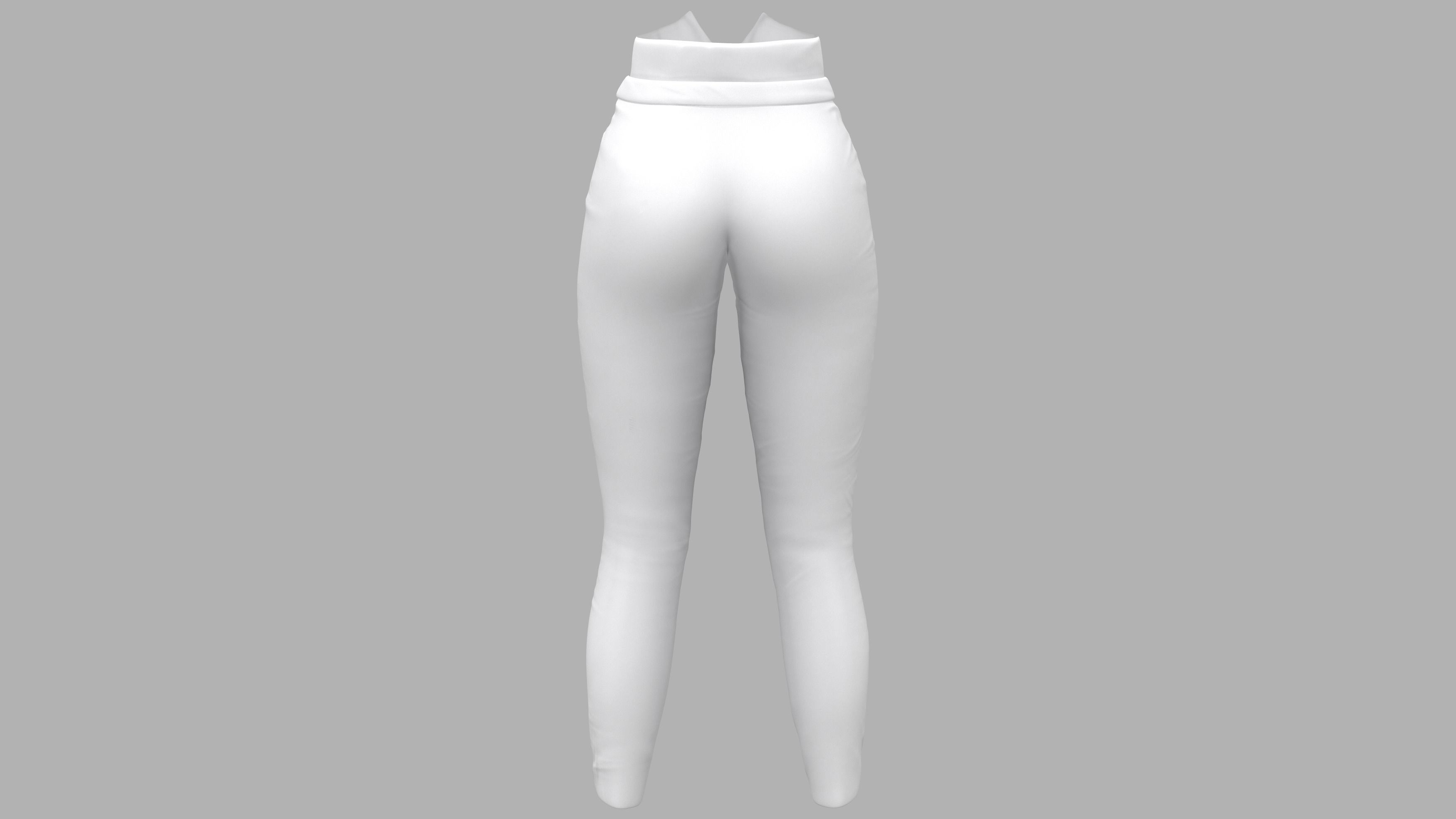 Female White High Waist Pants With Bow Tie Belt Low-poly 3D model_4