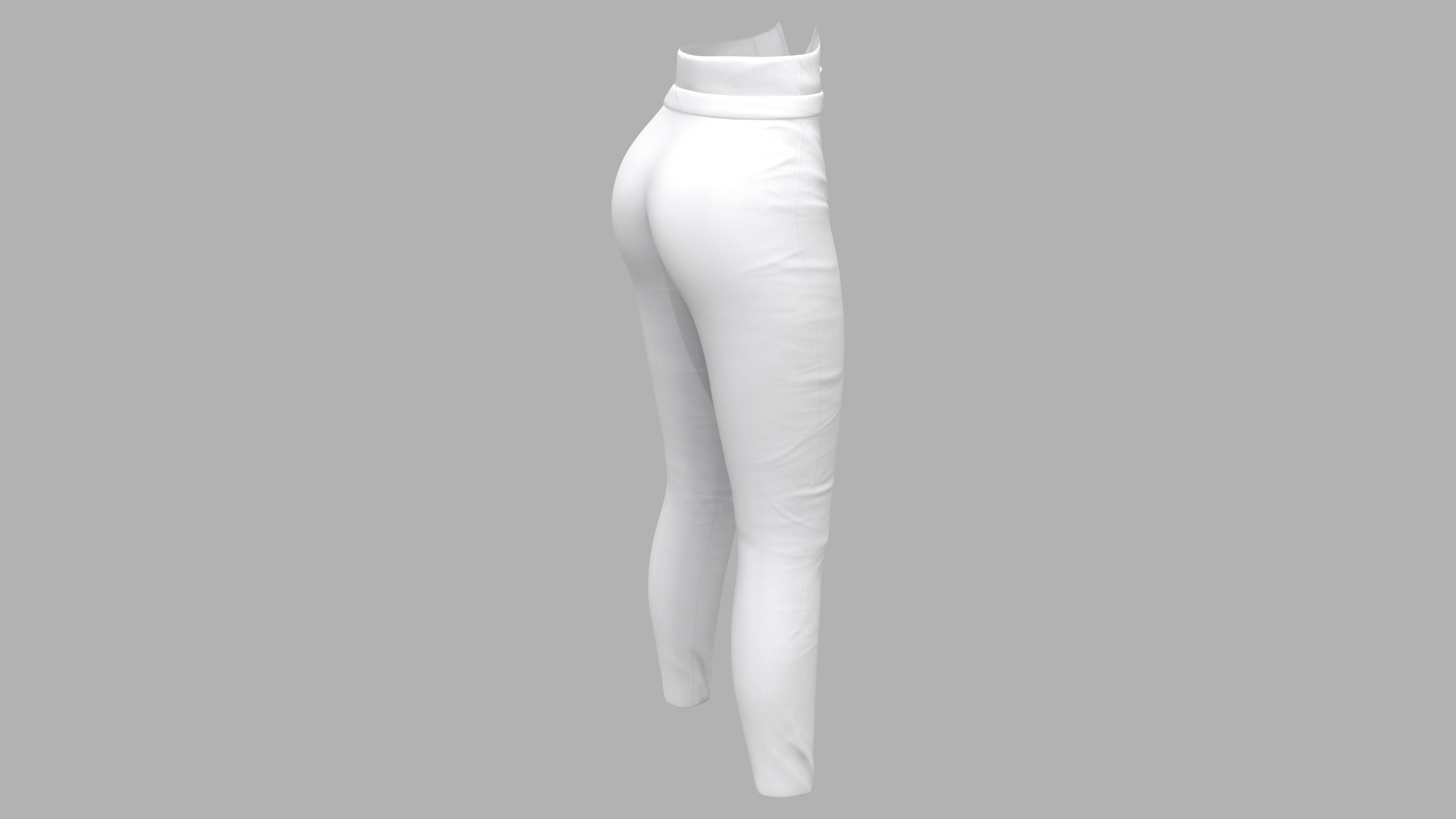 Female White High Waist Pants With Bow Tie Belt Low-poly 3D model_5