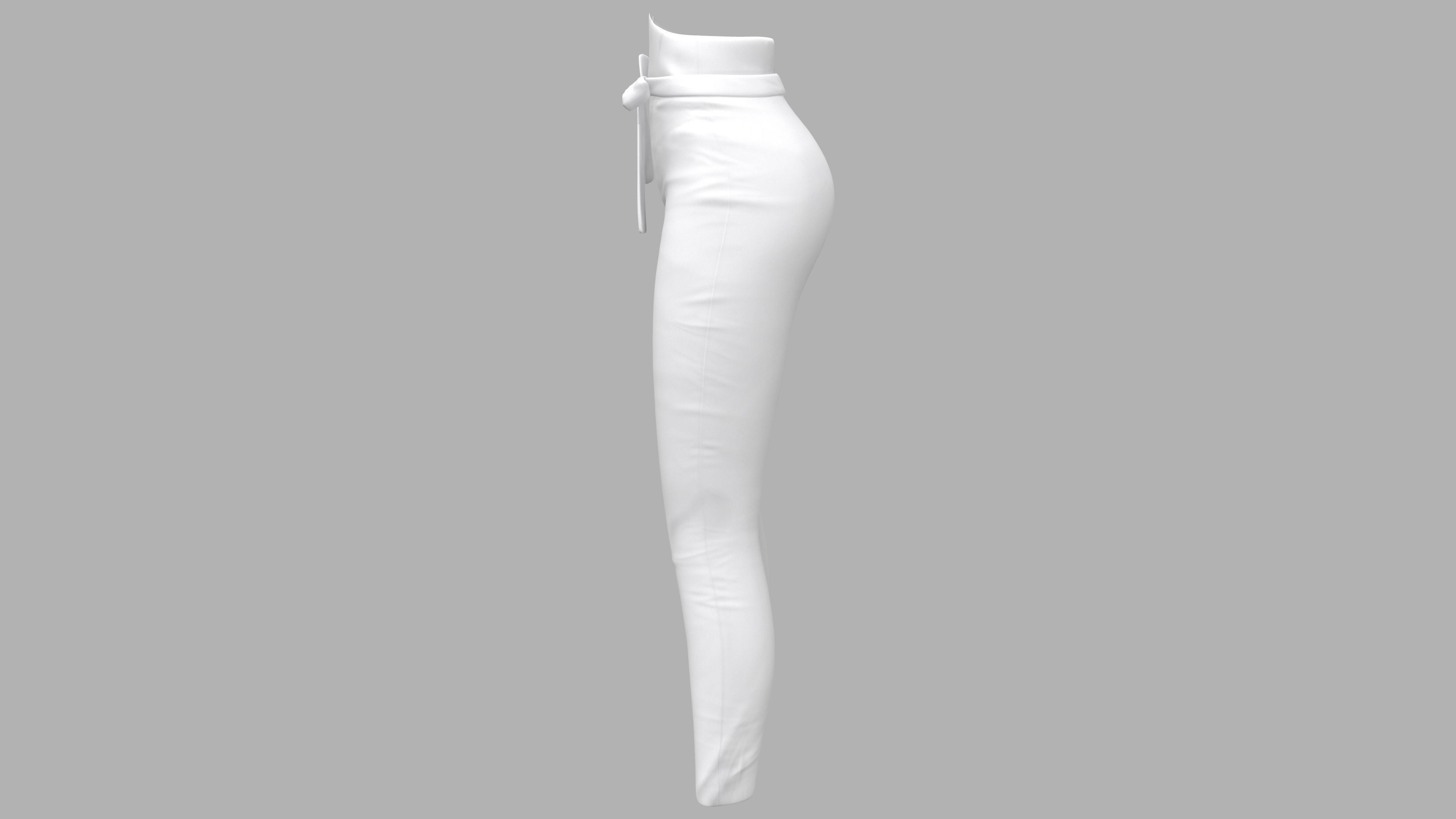 Female White High Waist Pants With Bow Tie Belt Low-poly 3D model_3