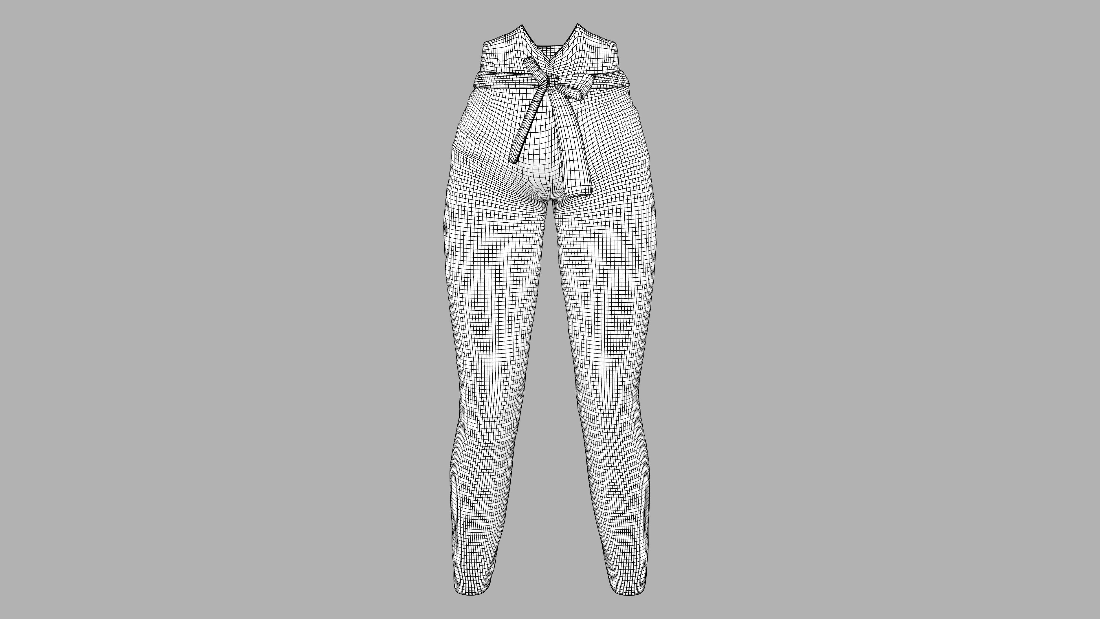 Female White High Waist Pants With Bow Tie Belt Low-poly 3D model_6