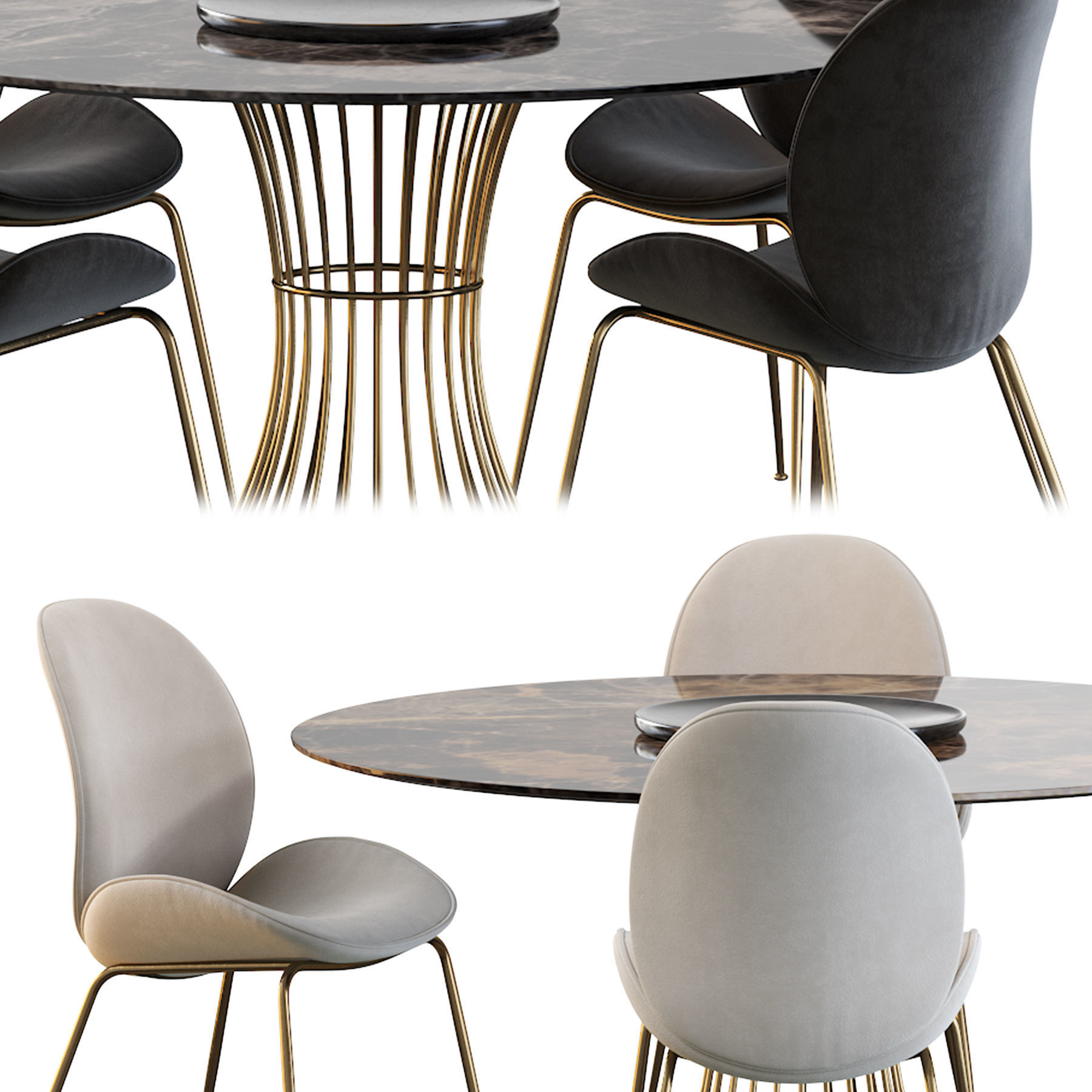 Astor Upholstered Dining Chair and table 3D model_2