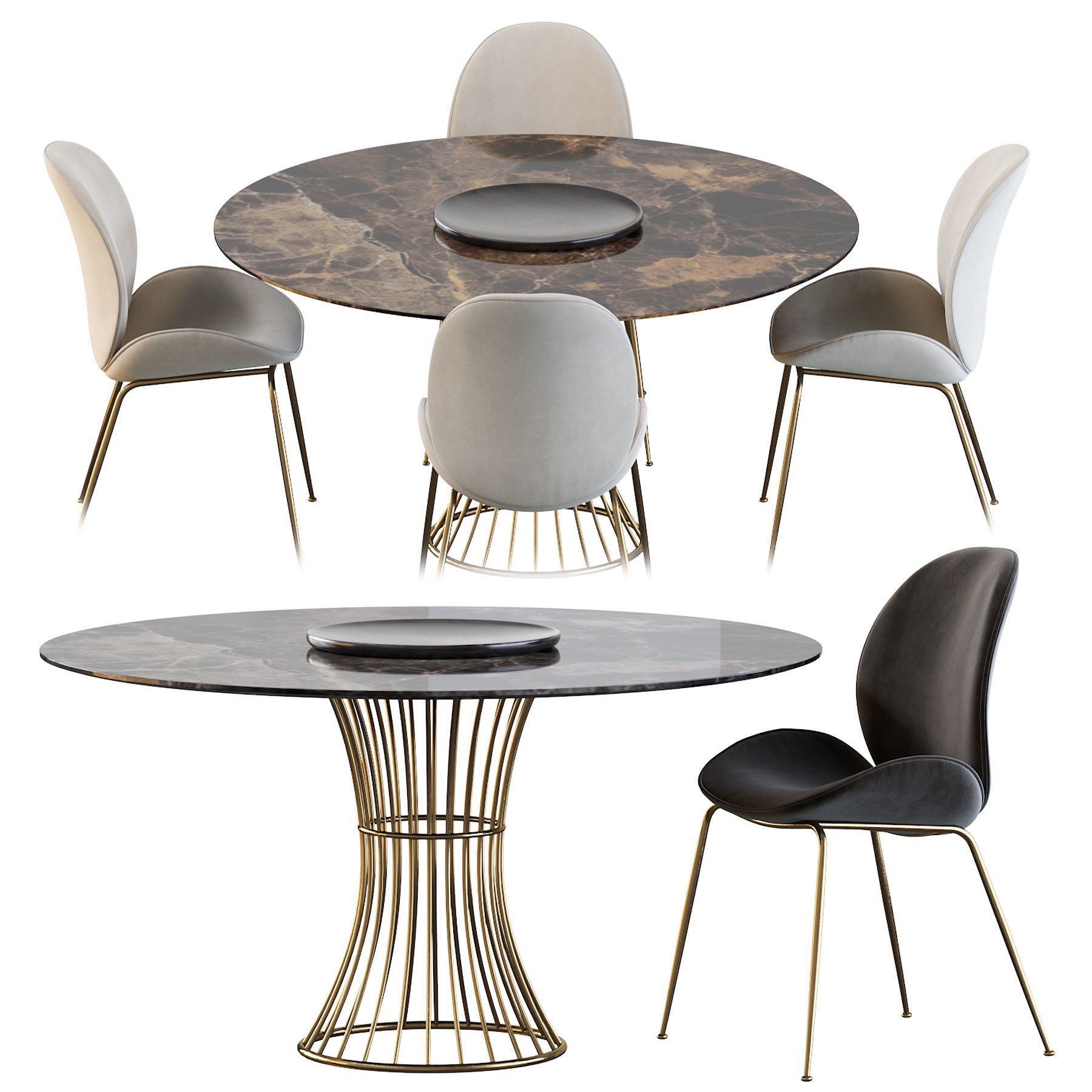 Astor Upholstered Dining Chair and table 3D model_1