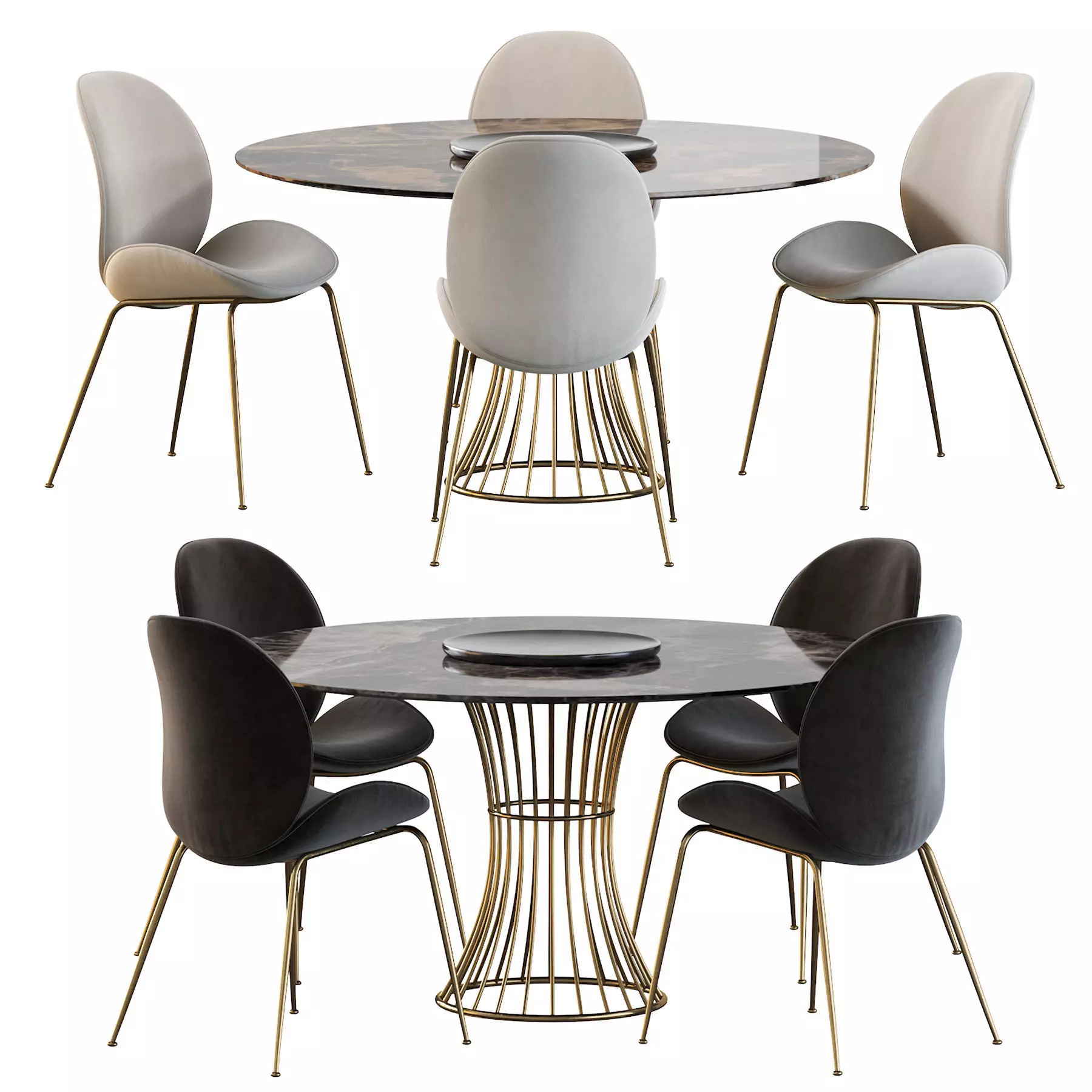 Astor Upholstered Dining Chair and table 3D model_0