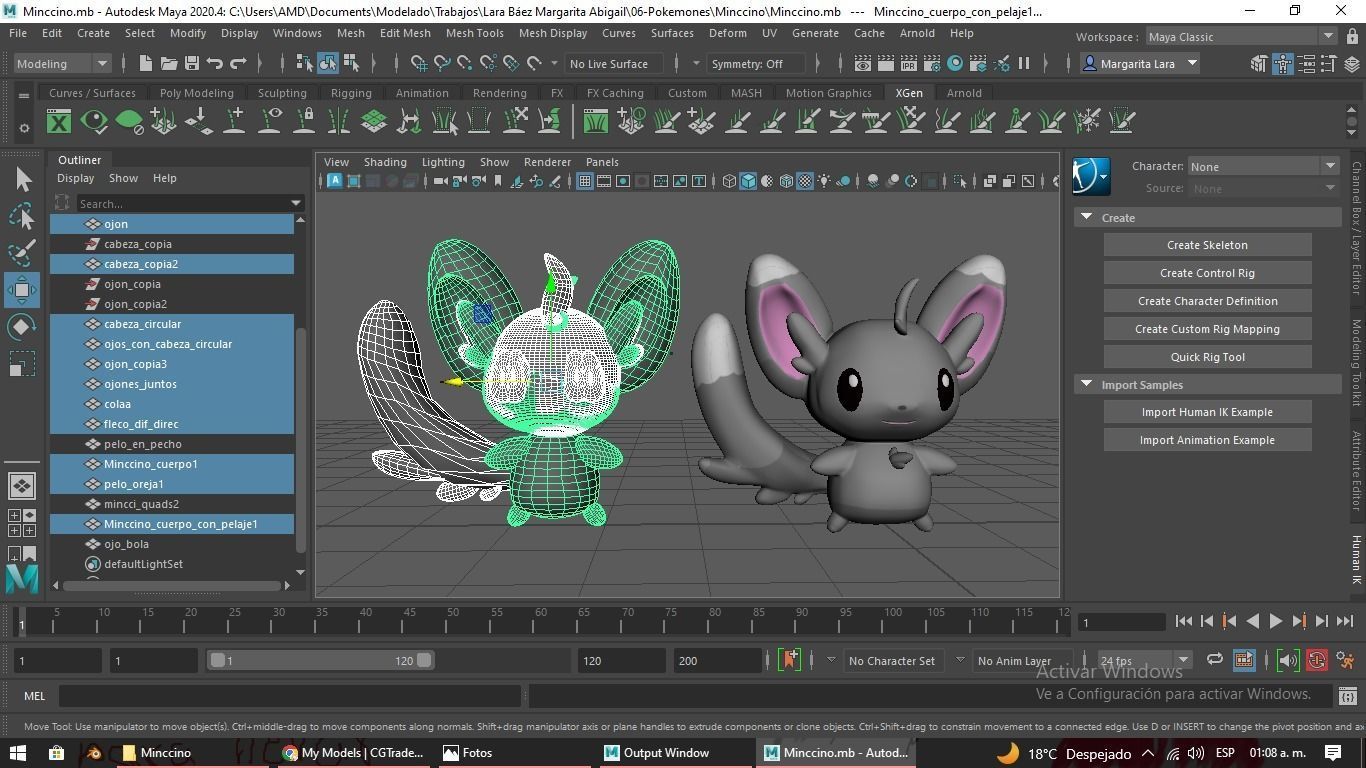 Minccino animated character in program Low-poly 3D model_2