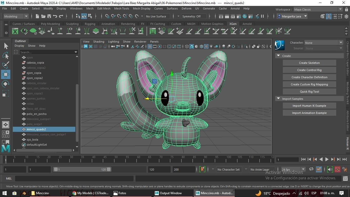 Minccino animated character in program Low-poly 3D model_3