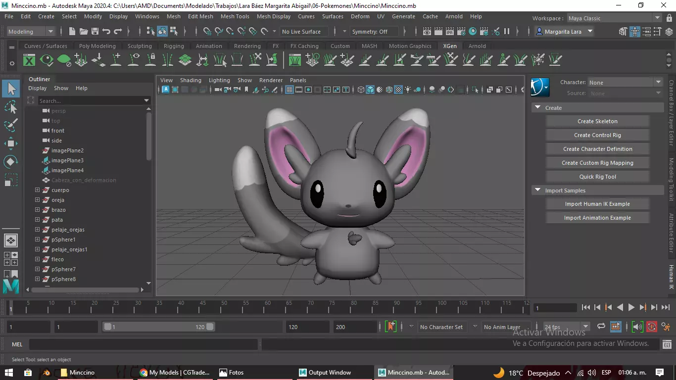 Minccino animated character in program Low-poly 3D model_0