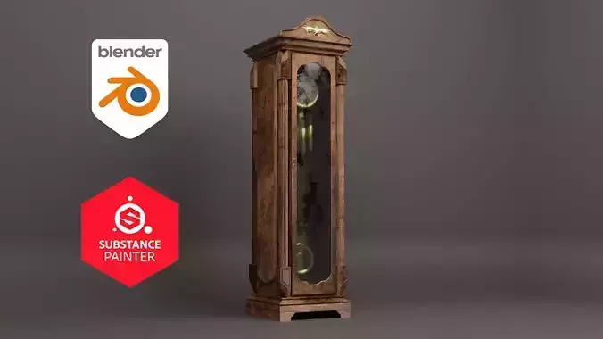 Antiqued 3D Wooden Clock With Blender and Substance Painter Low-poly 3D model