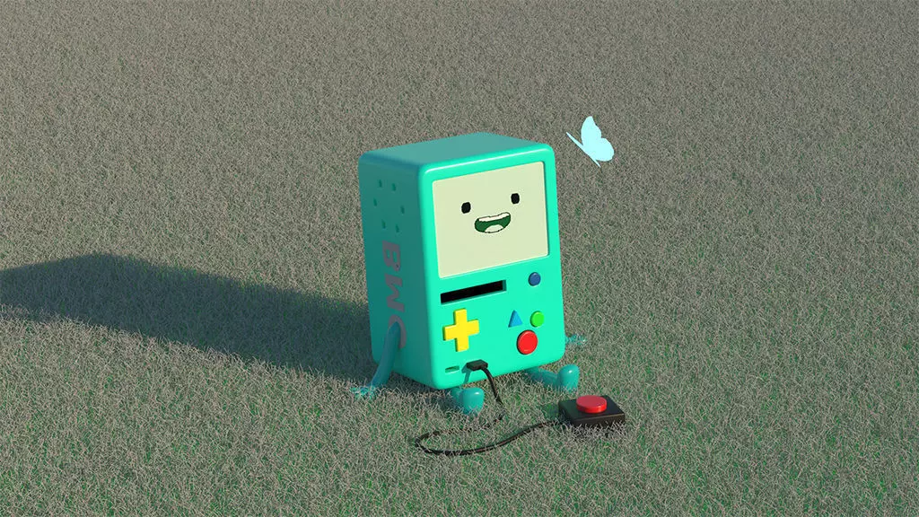 3D BMO game console in grass 3D model_0