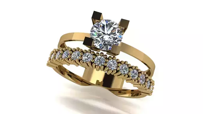 Ring wedding ring balls two in one engagement assembled 5 3D print model