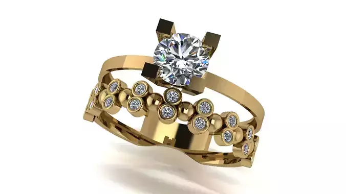Ring wedding ring two in one engagement assembled 10 3D print model