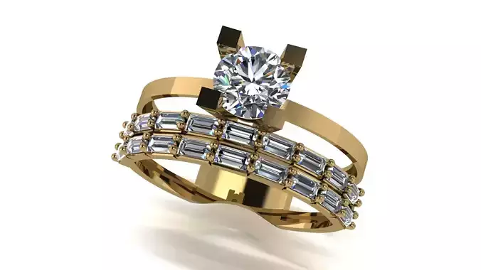 Ring wedding ring two in one engagement assembled 11 3D print model