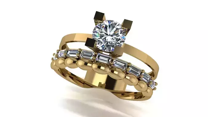Ring wedding ring two in one engagement assembled 12 3D print model