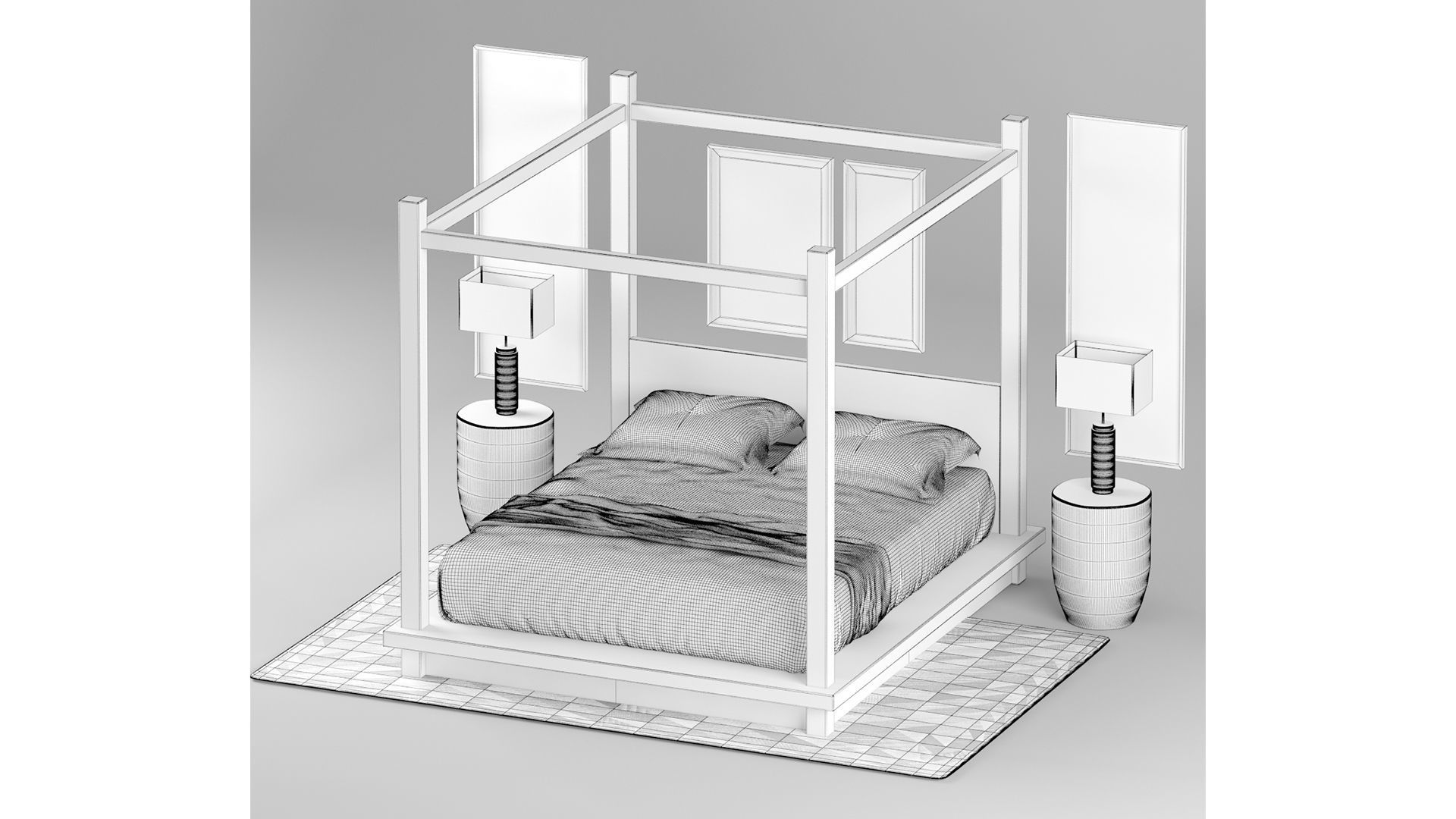 Restoration Hardware OAK CANOPY BED 3D model_2