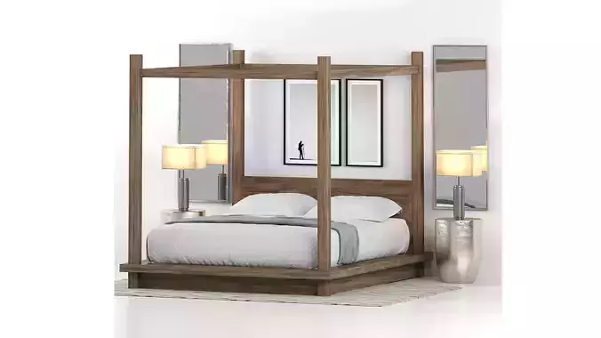 Restoration Hardware OAK CANOPY BED 3D model Restoration Hardware OAK CANOPY BED 3D model