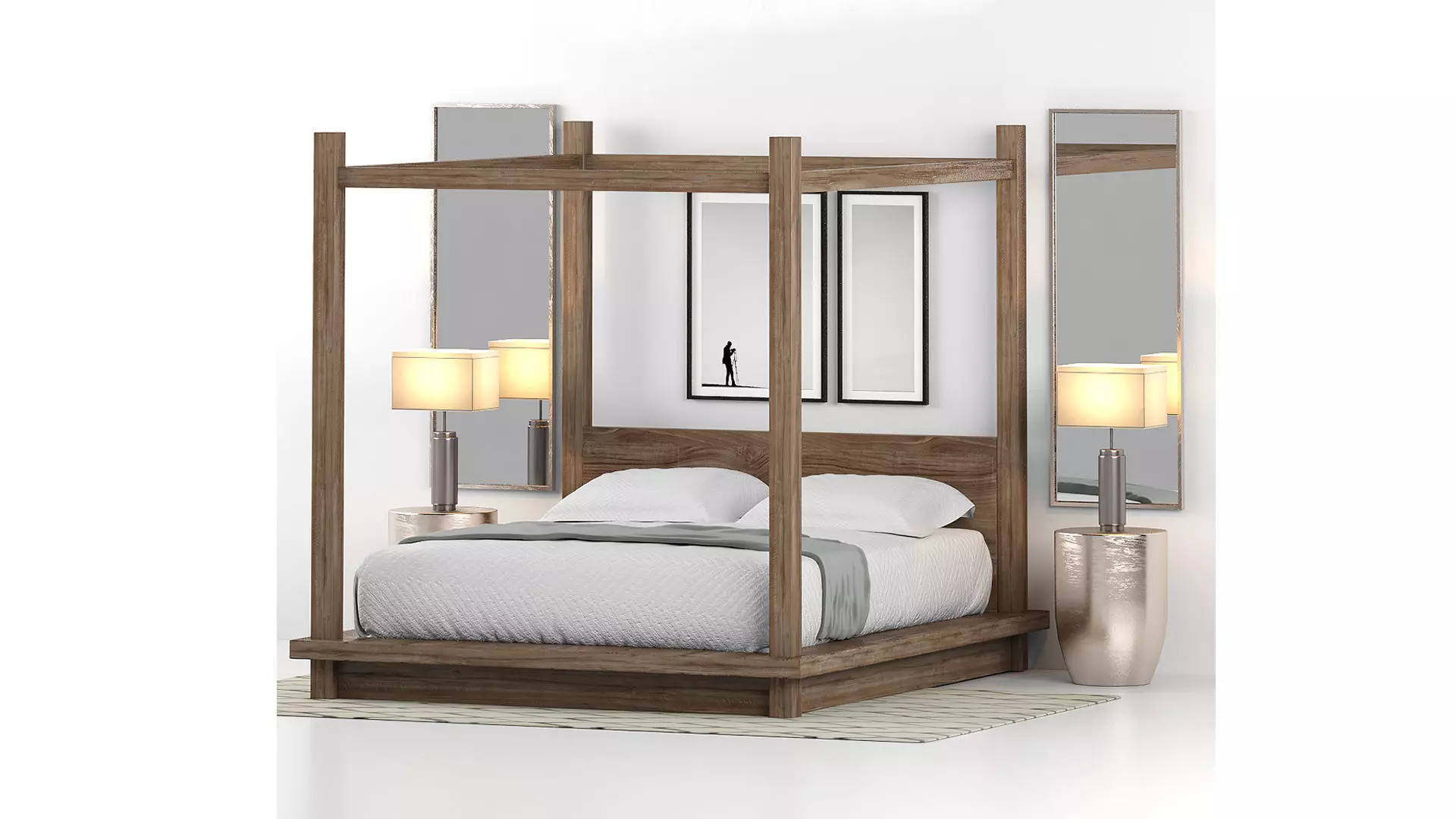 Restoration Hardware OAK CANOPY BED 3D model_0
