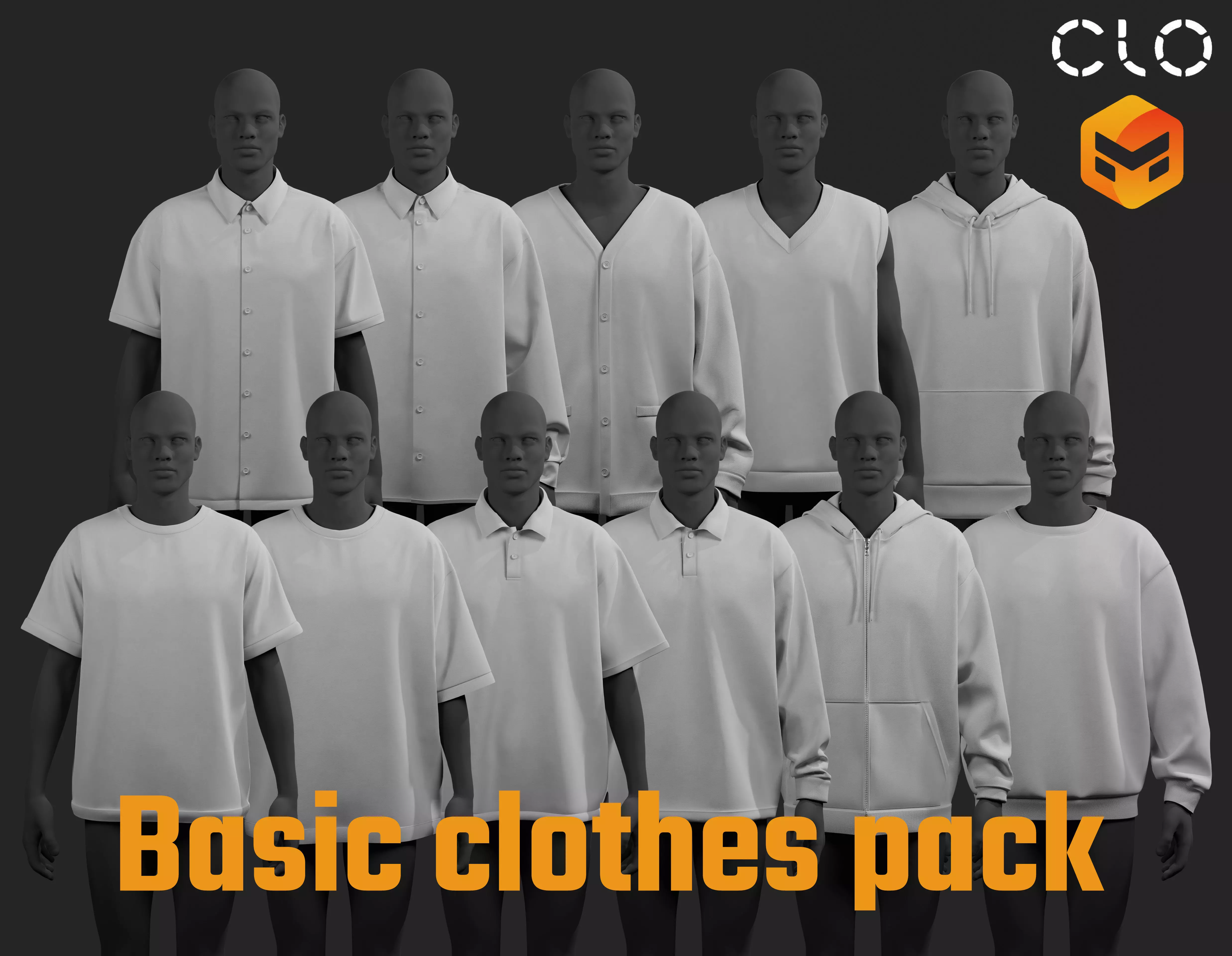 Loose Fit basic clothes pack clo 3d Marvelous Designer 3d model 3D model_0
