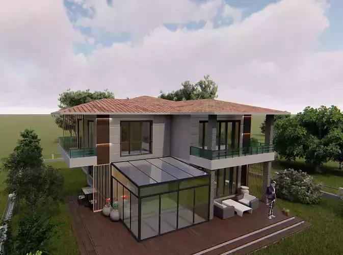 Exterior Facade Render of Summer Villa  3D model