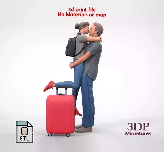 A couple saying goodbye at the station 3D print model