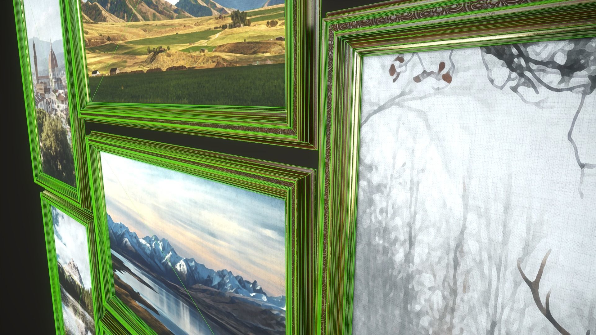 Set of paintings with a frame Low-poly 3D model_9