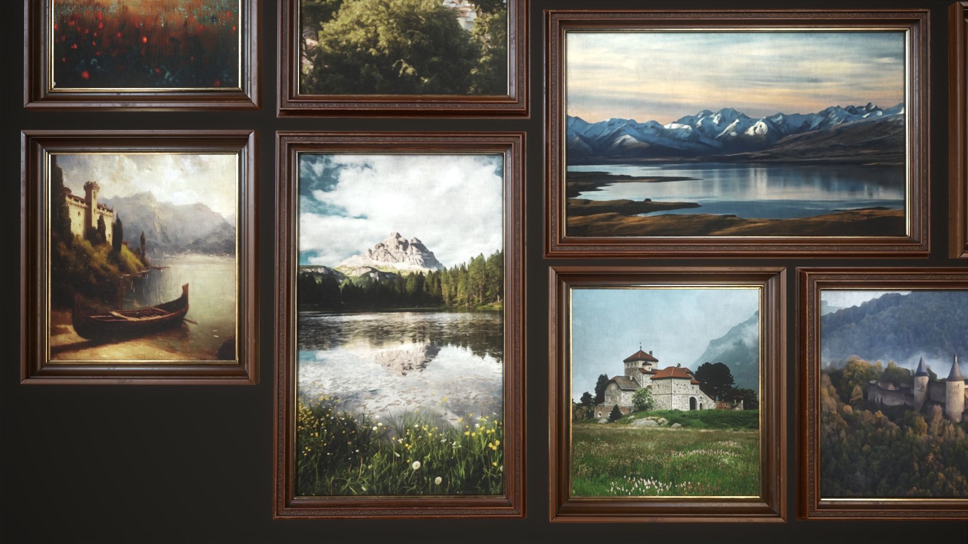 Set of paintings with a frame Low-poly 3D model_3