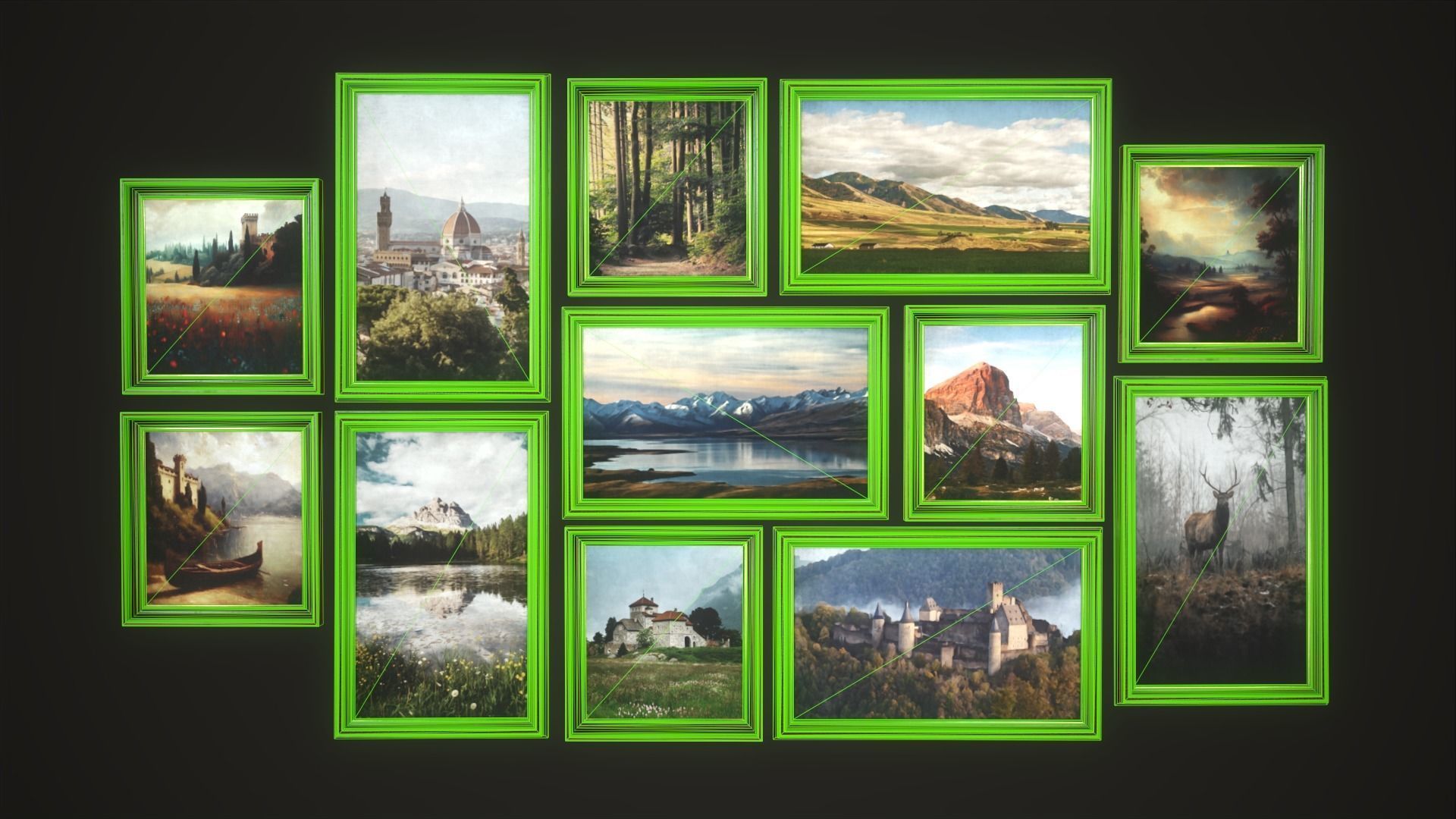 Set of paintings with a frame Low-poly 3D model_7