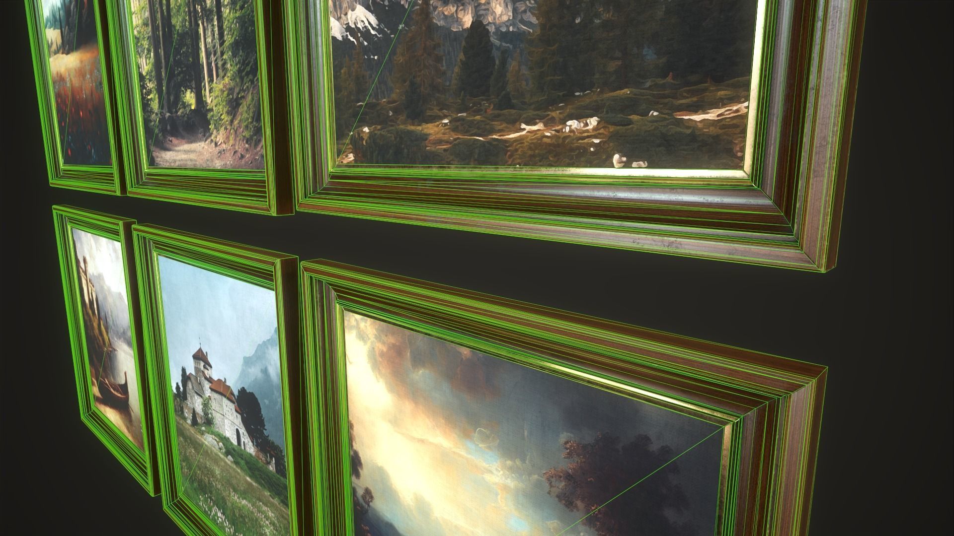 Set of paintings with a frame Low-poly 3D model_8