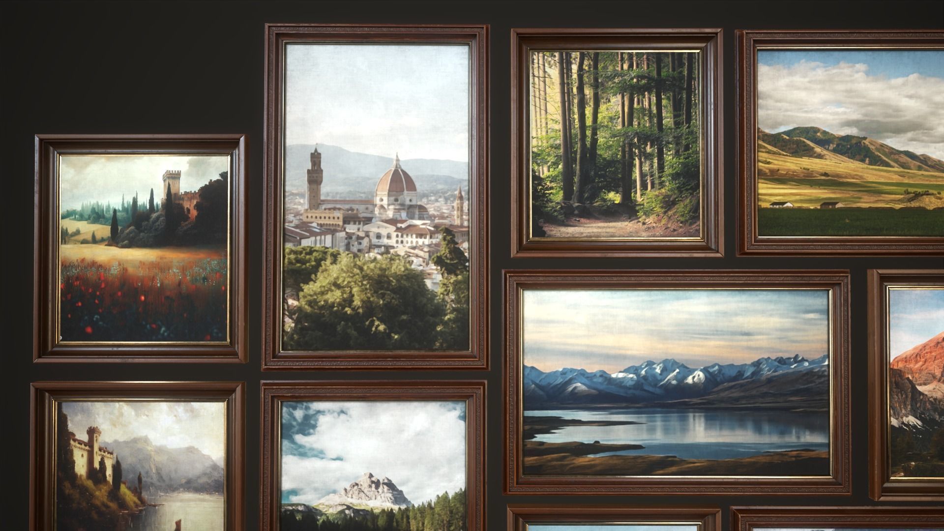 Set of paintings with a frame Low-poly 3D model_2