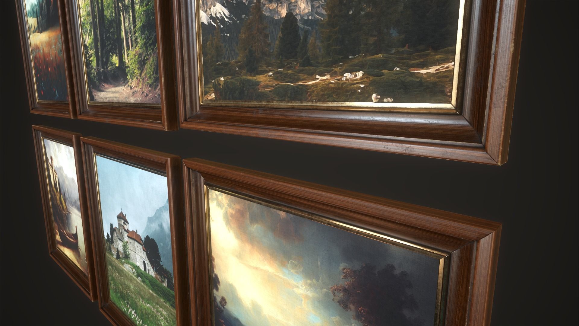 Set of paintings with a frame Low-poly 3D model_16