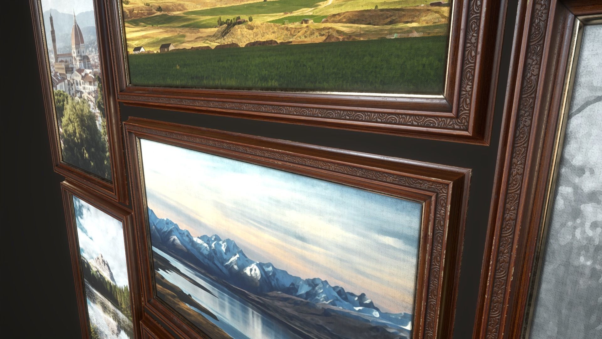 Set of paintings with a frame Low-poly 3D model_6