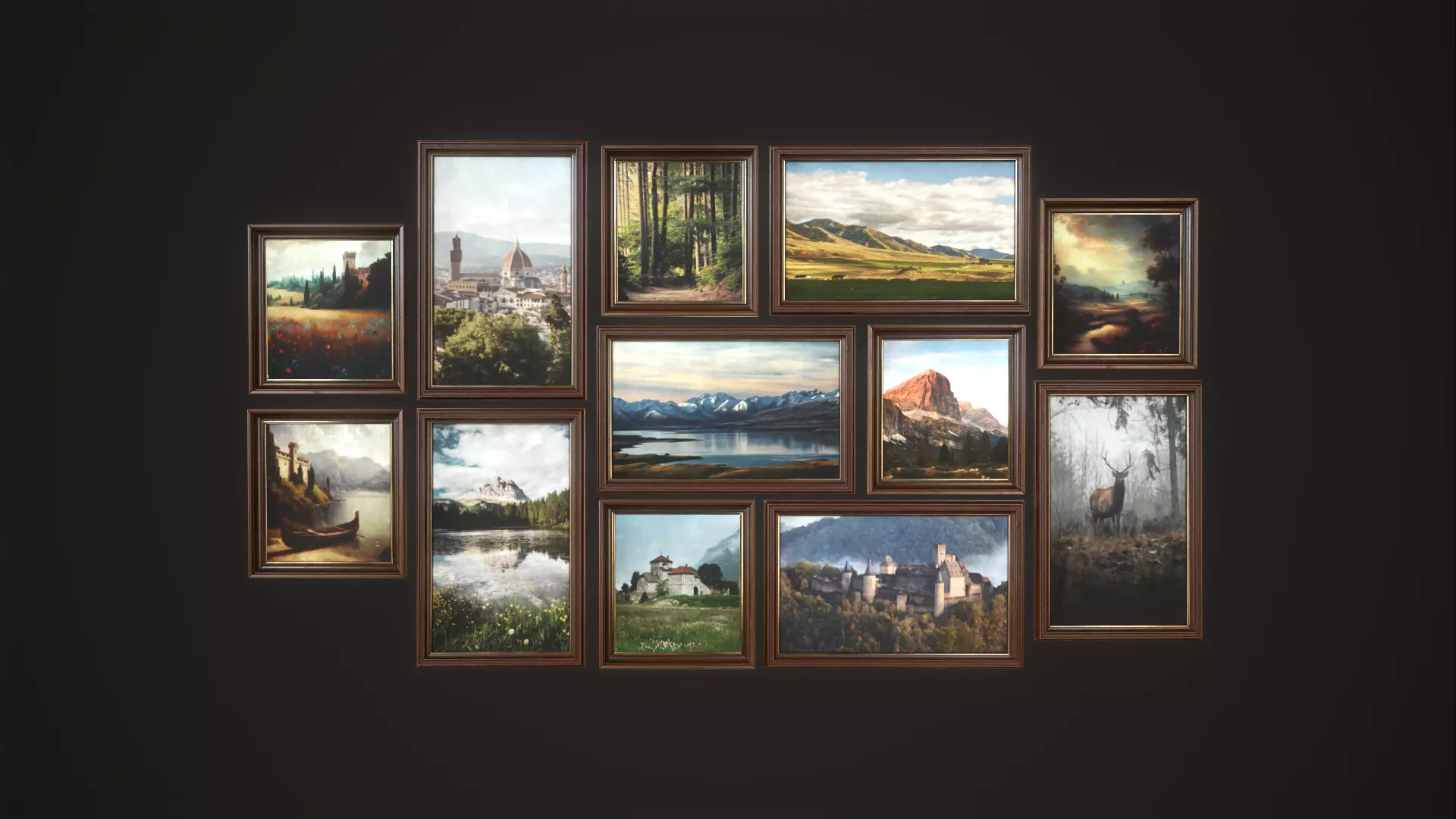 Set of paintings with a frame Low-poly 3D model_0