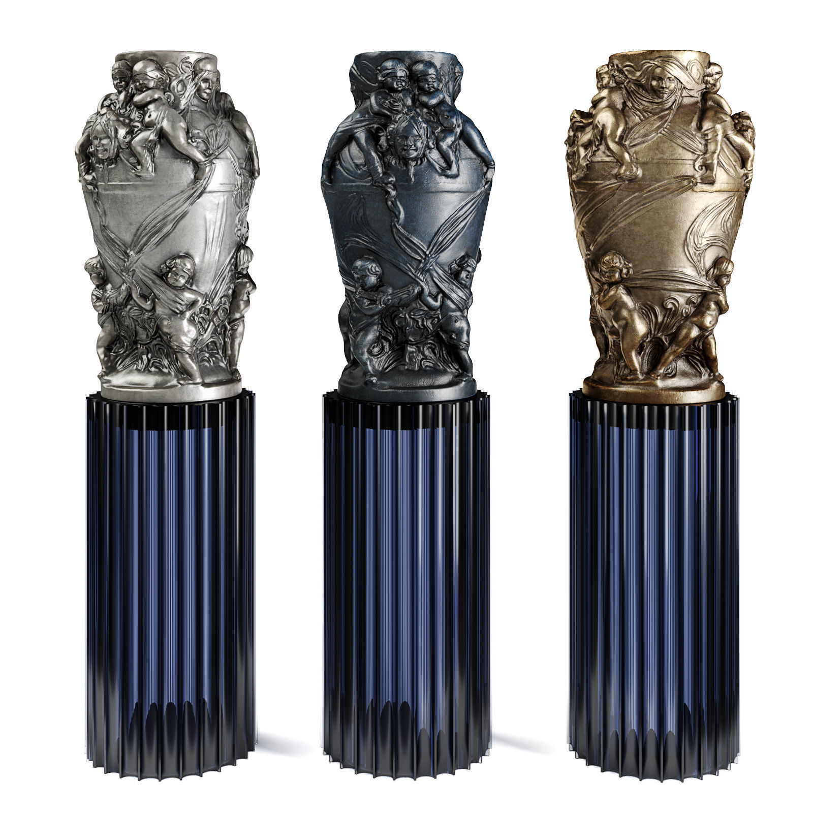 Classic relief vase Low-poly 3D model_4