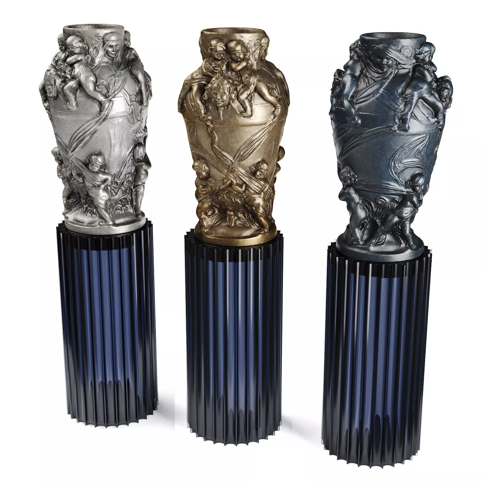 Classic relief vase Low-poly 3D model_0