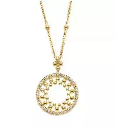 YD229 gold necklace with diamonds and circular pendant 3D print model