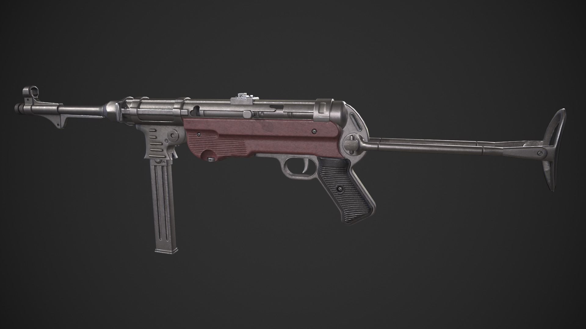 MP40 Submachine Gun Low-poly 3D model_1