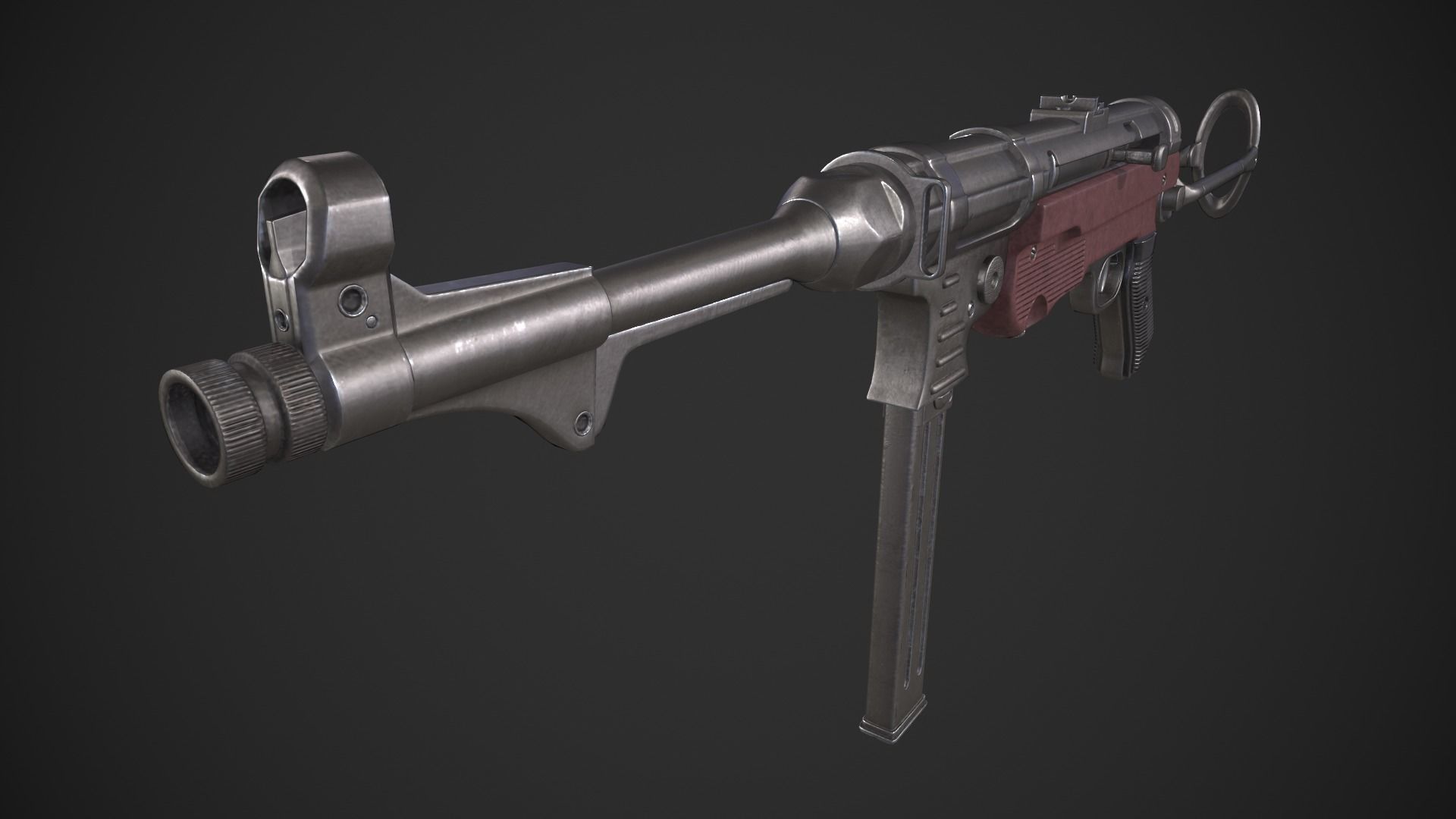 MP40 Submachine Gun Low-poly 3D model_7