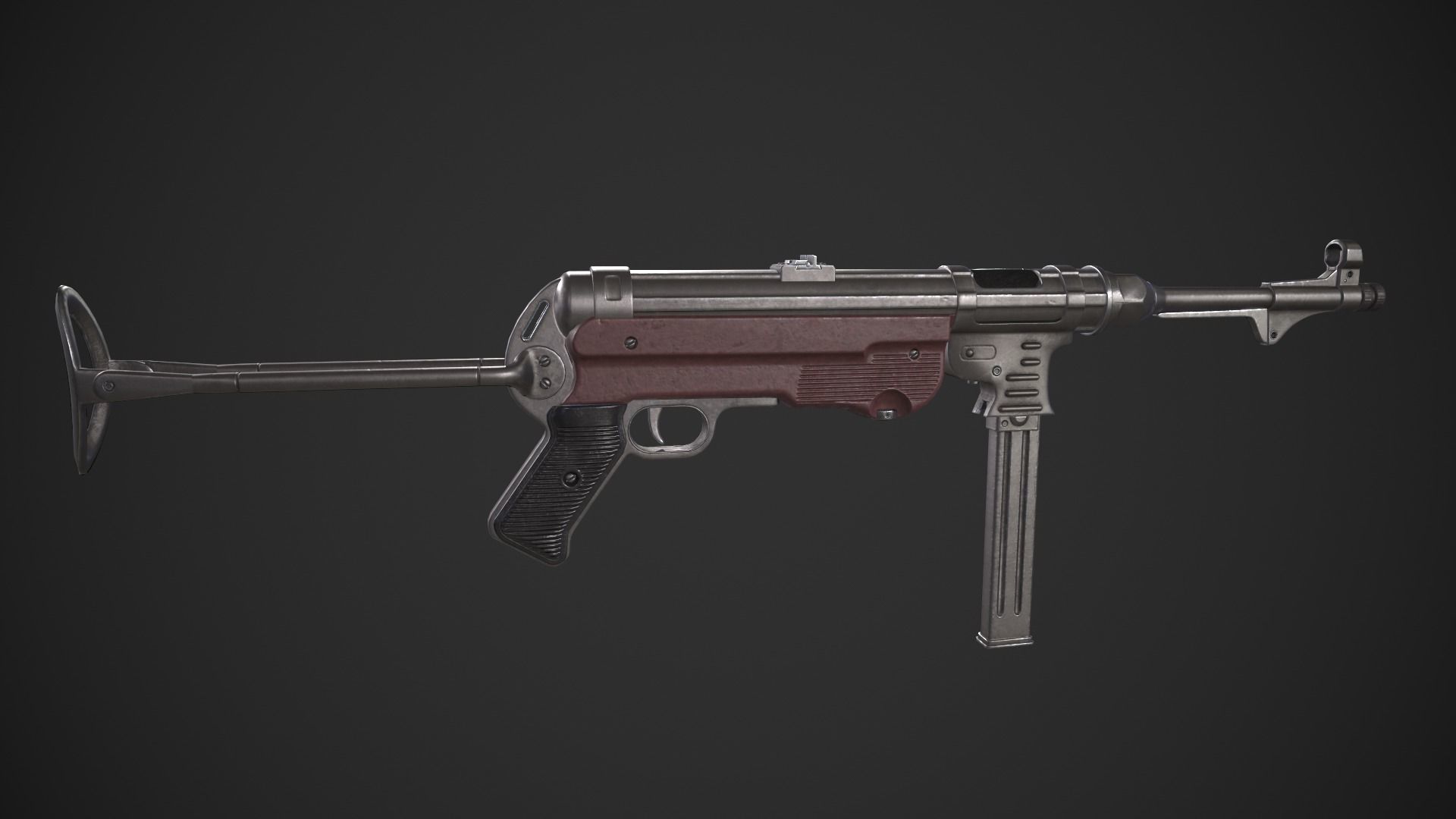 MP40 Submachine Gun Low-poly 3D model_3