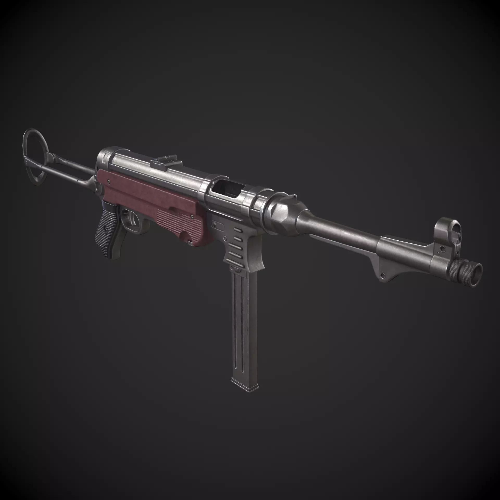 MP40 Submachine Gun Low-poly 3D model_0