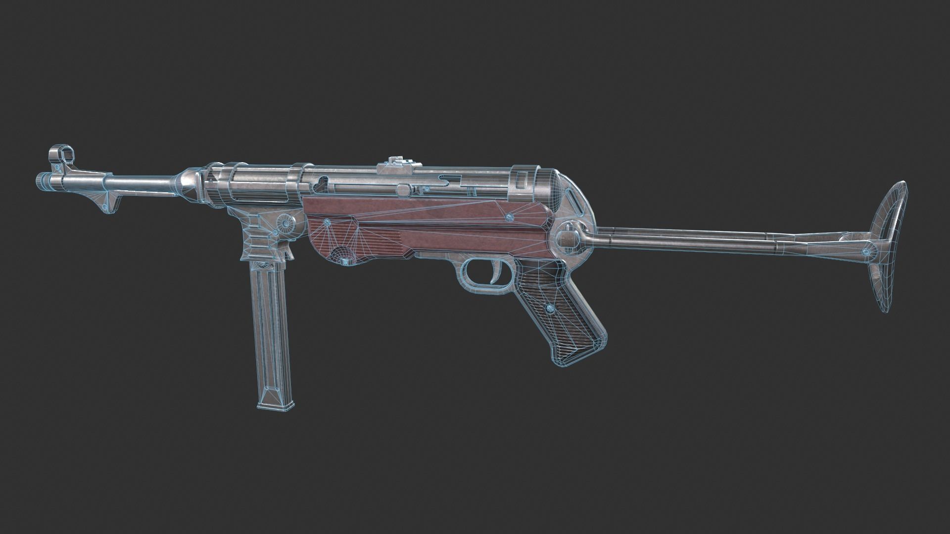 MP40 Submachine Gun Low-poly 3D model_2