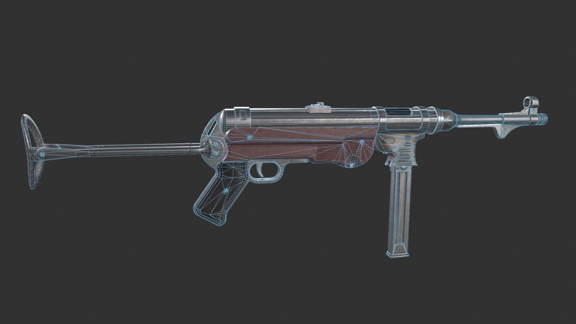 MP40 Submachine Gun Low-poly 3D model_4