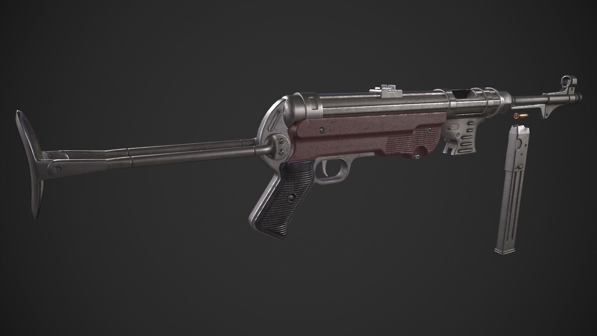 MP40 Submachine Gun Low-poly 3D model_9