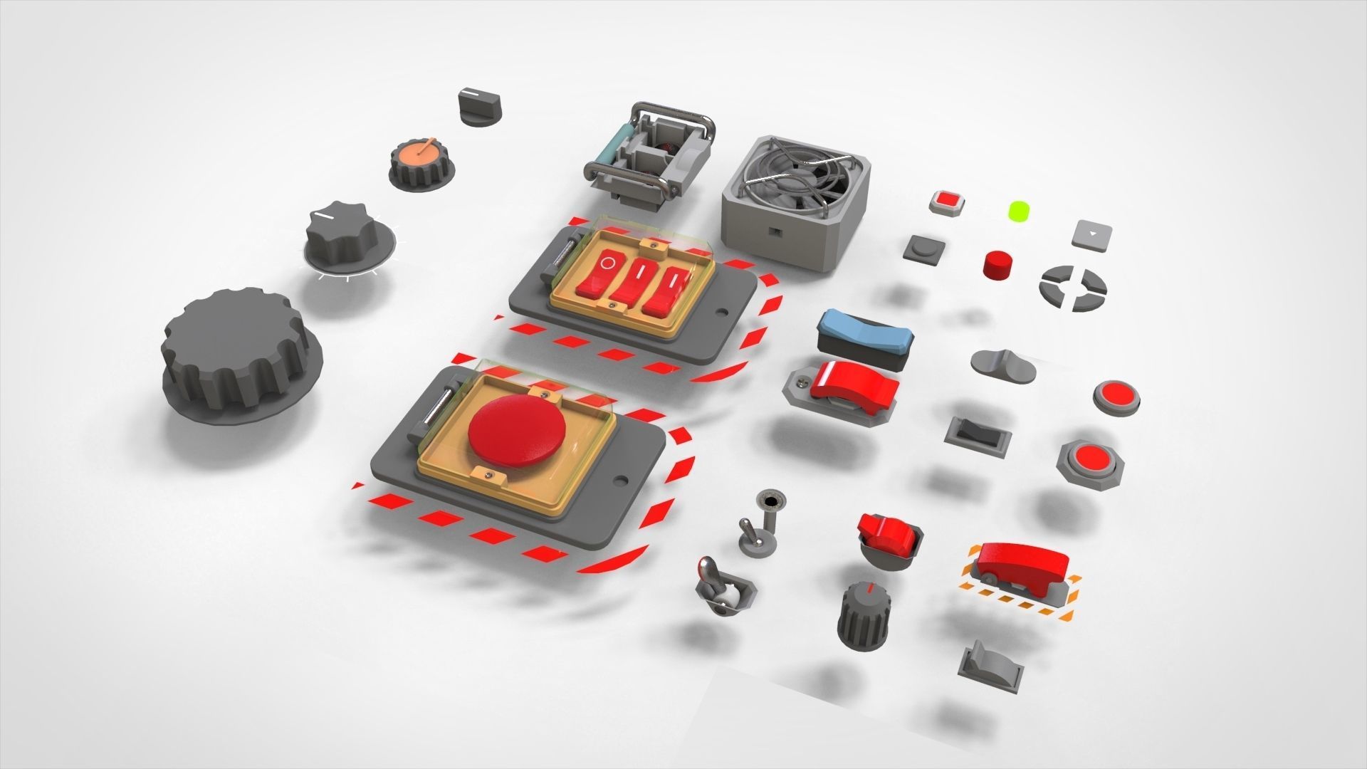 Dashboard 1 control panel with buttons and knobs 3D model_12