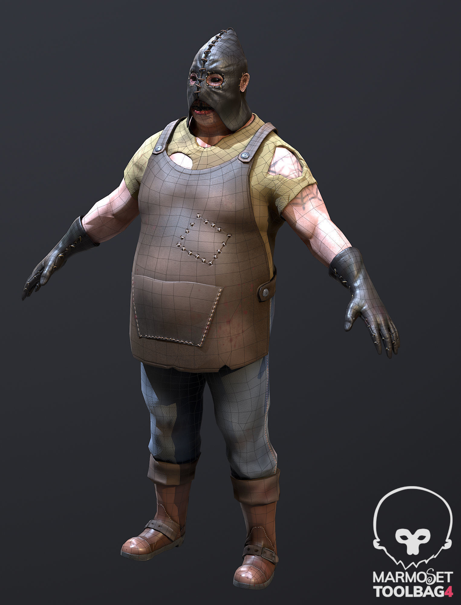 Butcher lowpoly 3d model metal tool with wooden handle Low-poly 3D model_8