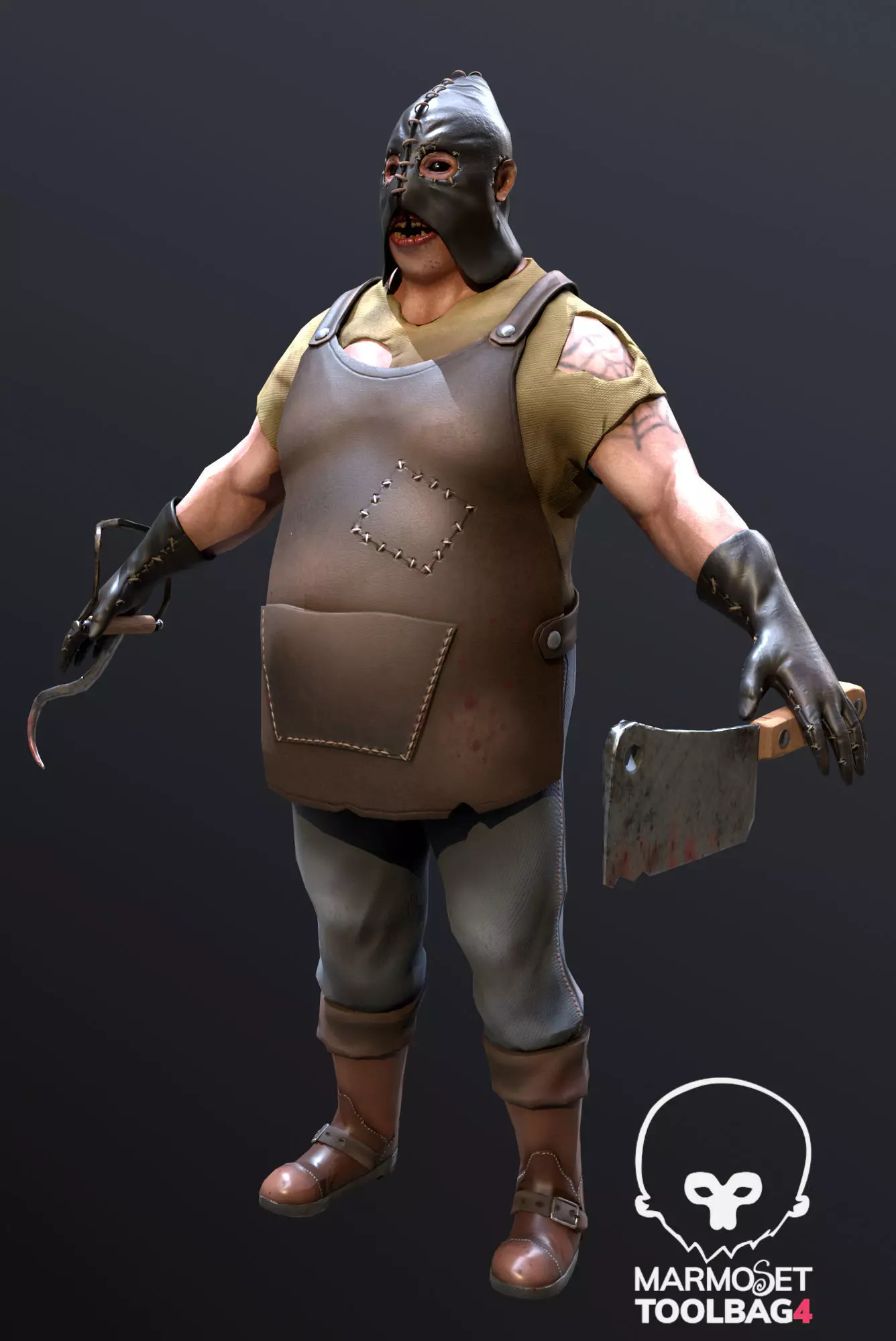 Butcher lowpoly 3d model metal tool with wooden handle Low-poly 3D model_0