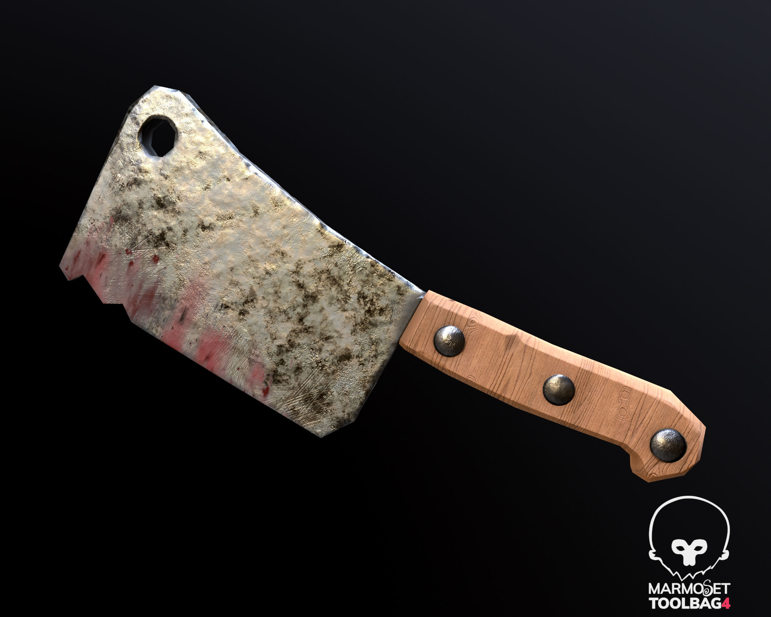 Butcher lowpoly 3d model metal tool with wooden handle Low-poly 3D model_9