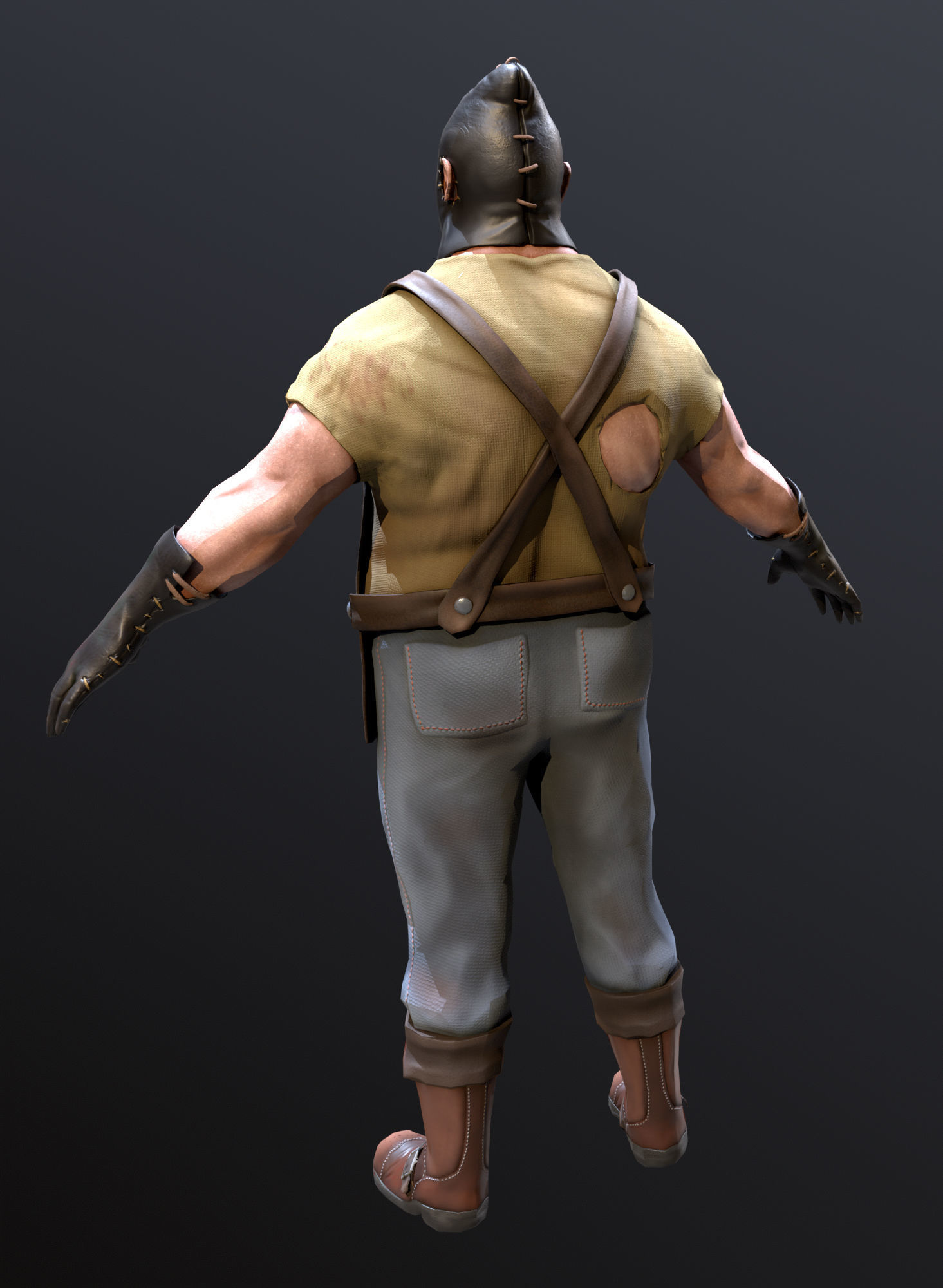 Butcher lowpoly 3d model metal tool with wooden handle Low-poly 3D model_5