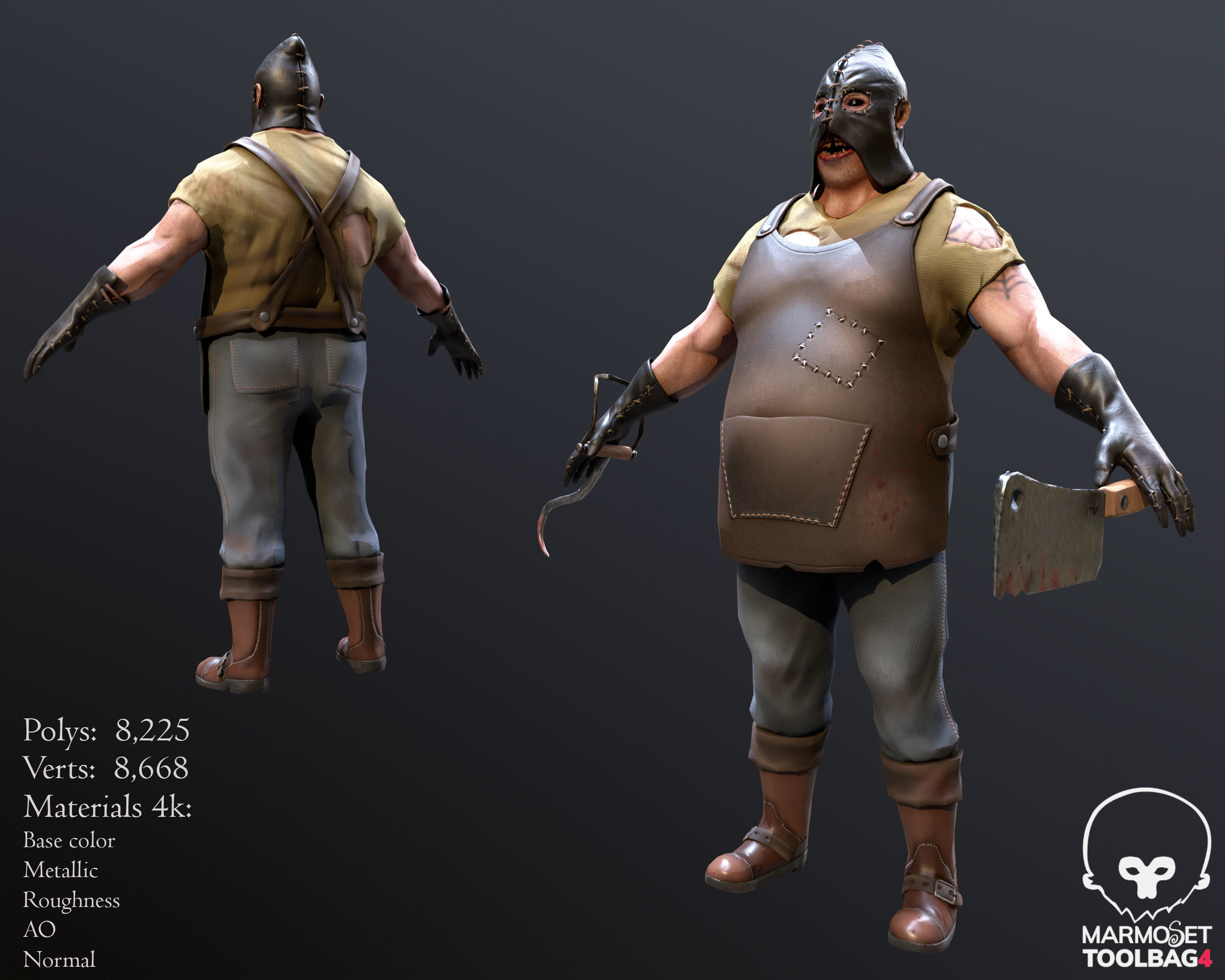 Butcher lowpoly 3d model metal tool with wooden handle Low-poly 3D model_4