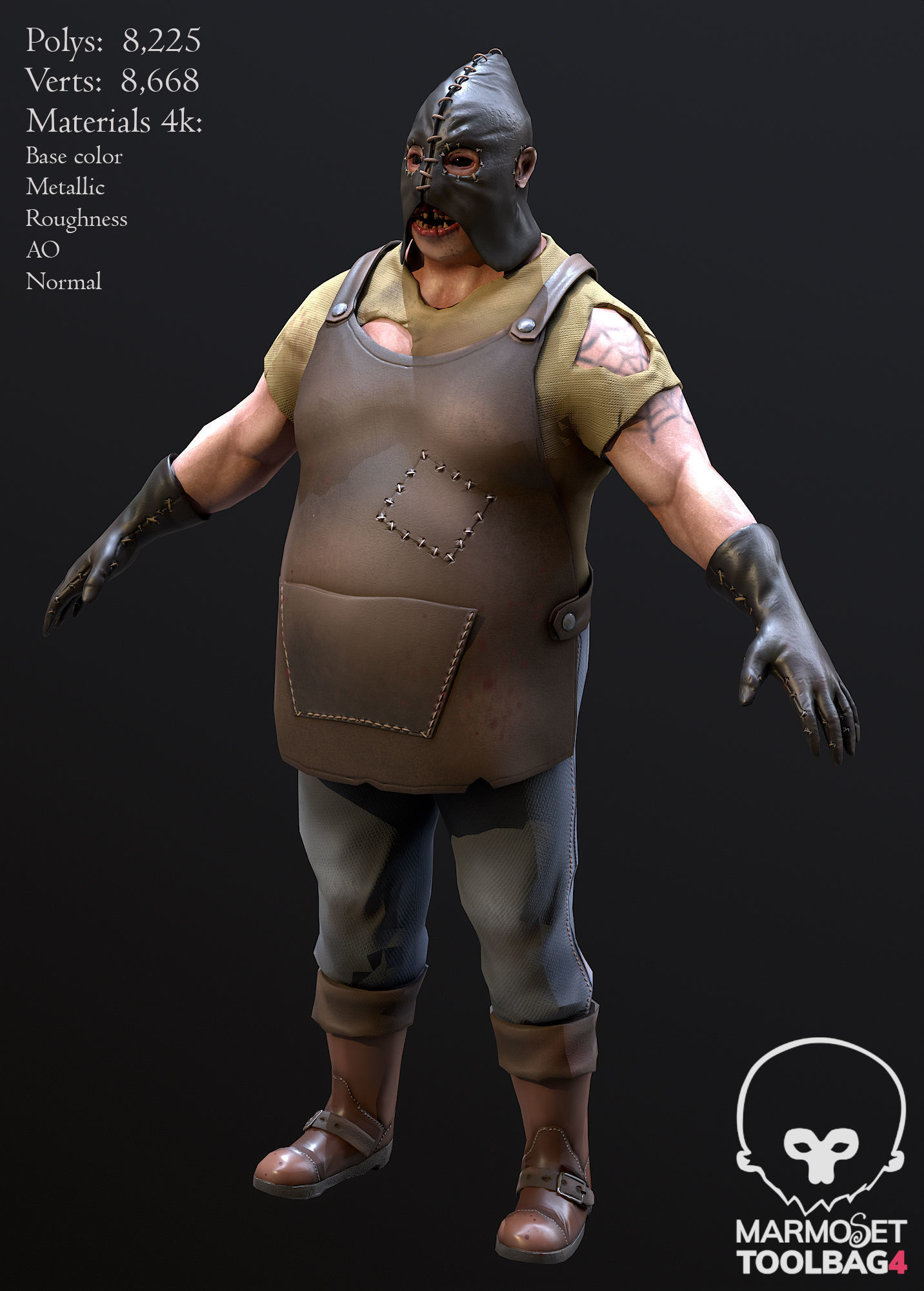 Butcher lowpoly 3d model metal tool with wooden handle Low-poly 3D model_3