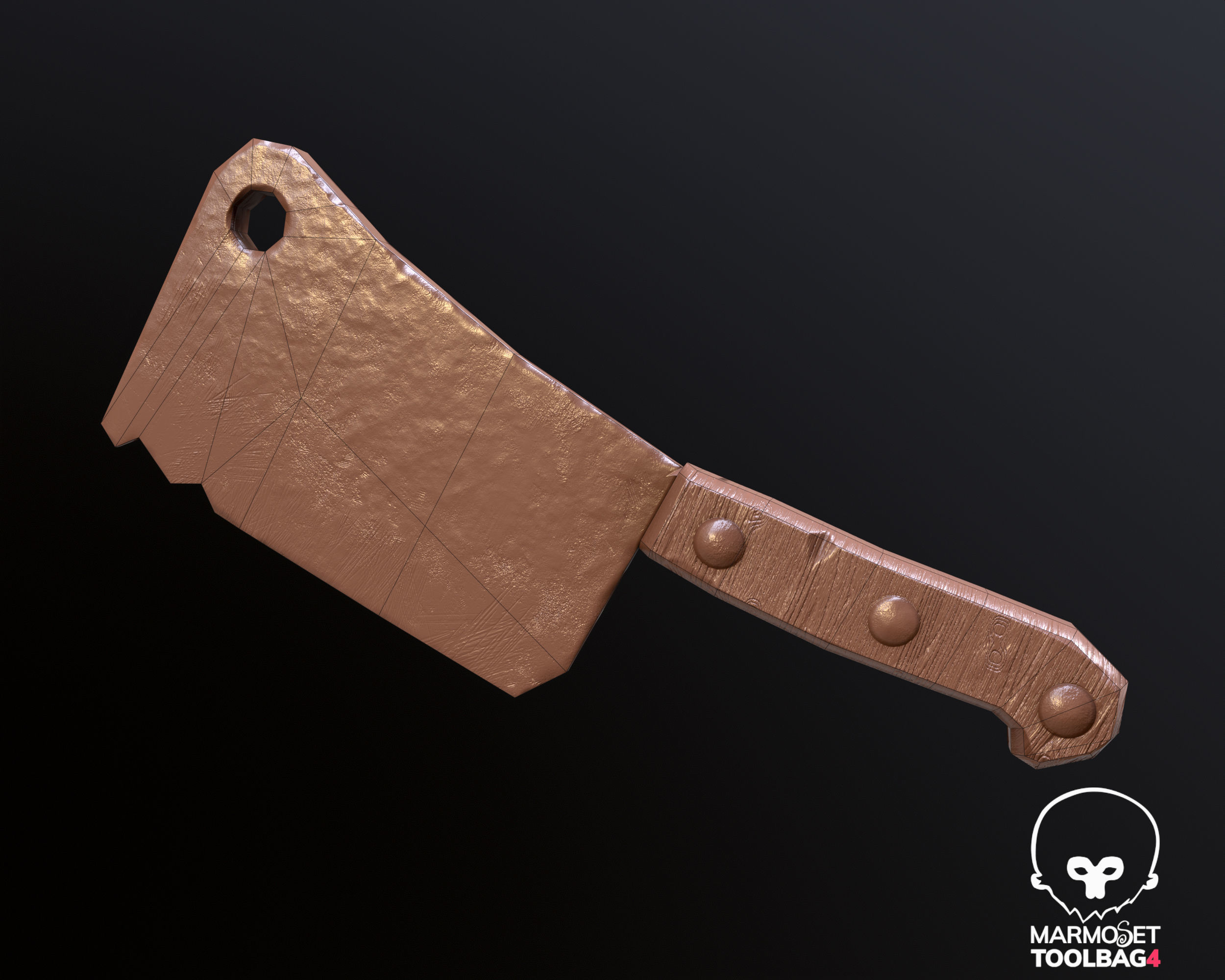Butcher lowpoly 3d model metal tool with wooden handle Low-poly 3D model_11